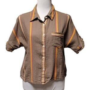 THML Embroidered Button Up Shirt Women's M Striped Boho Southwest Boxy Fit Retro